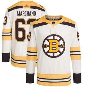 Boston Bruins 100th Anniversary Brad Marchand Adidas 2023-24 Cream Trikot Authentic - Herren